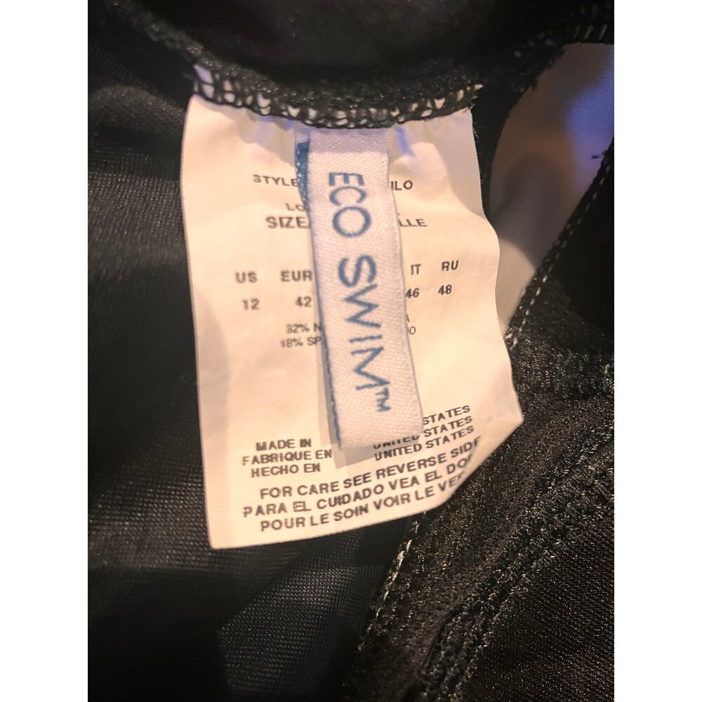 EcoSwim Size 12 Black White Swim Dress Built In Briefs One Piece Swimsuit - Picture 5 of 8